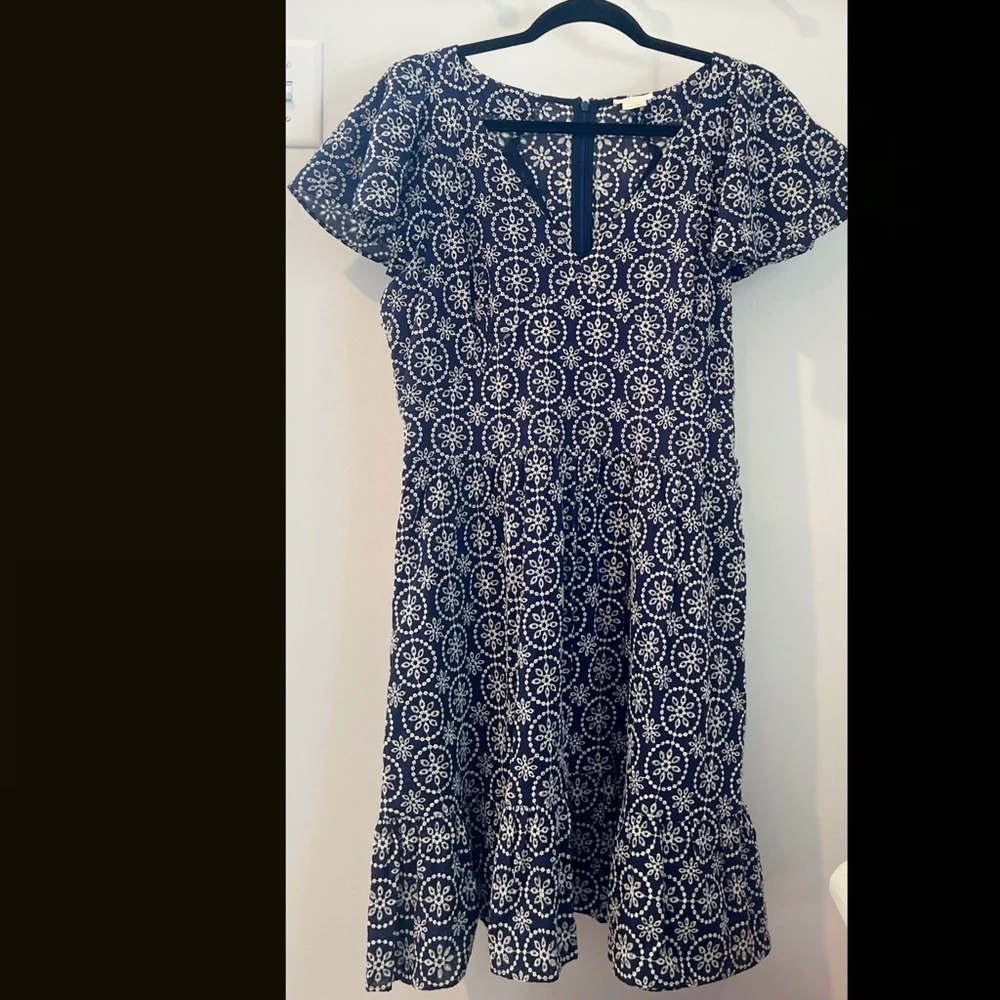 Shoshanna Danica Embroidered Floral Eyelet Lace Dress Navy Blue 10 - Picture 4 of 10